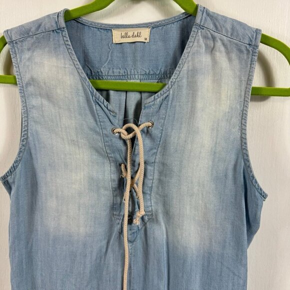 Bella Dahl Lace Up Tank in Bay Wash sleeveless denim shirt - Picture 4 of 8